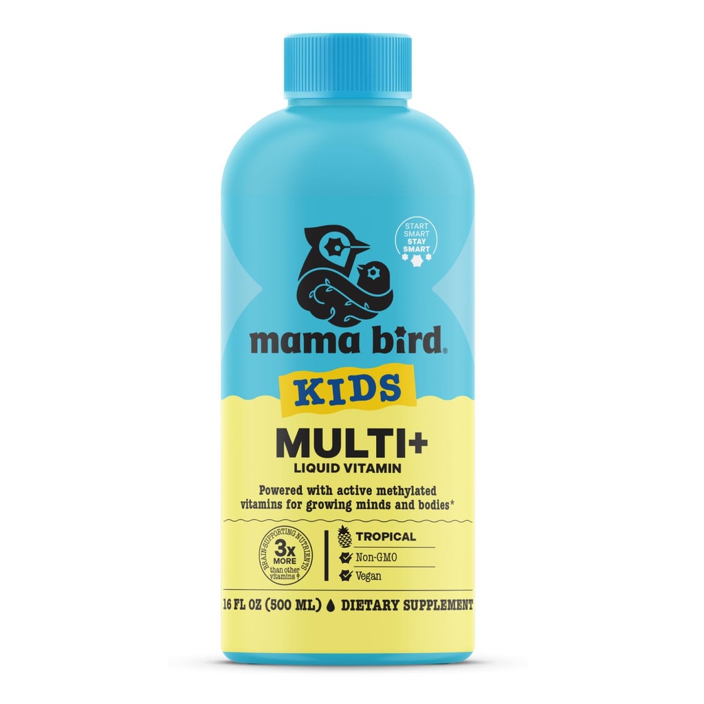 Bedste Nest Wellness Kids Multi Plus - Brain Health Support for Kids - Flydende Multivitamin med methylerede vitaminer - Ernæringstilskud Immunsundhed - Tropical Flavor, 16 fl oz