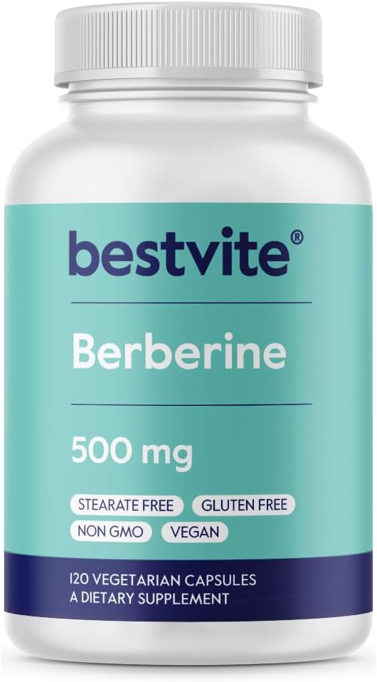 Berberine 500mg Per kapsel (120 Vegetariske kapsler) - Ingen Fyldere - Ingen Stearates - Ingen Flow Agents - Vegan - Gluten Free - Ikke GMO