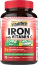 Jern supplement 65mg med C-vitamin, Mave venlige Carbonyl Jern, Høj Absorption, Når dagligt, Understøtter røde blodceller produktion, Gluten fri, Non- GMO, 90 tabletter