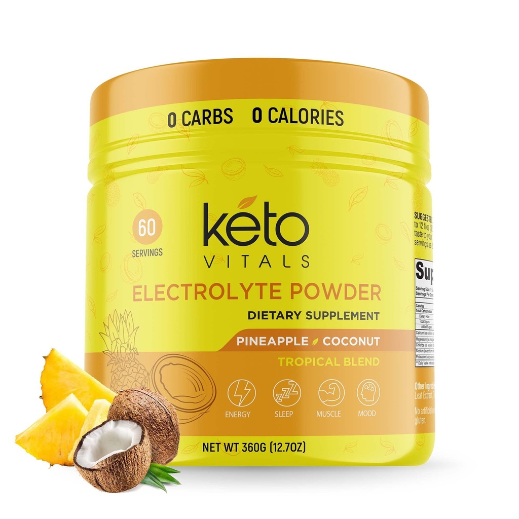 Keto Vitals Electrolytes Powder - Sugar Free Keto Electrolytes Powder with Kalium, Magnesium, Natrium, & Calcium - Ingen Sugar Electrolyte Drink Mix & Hydration Powder, 60 Servering, Ananas Kokokos