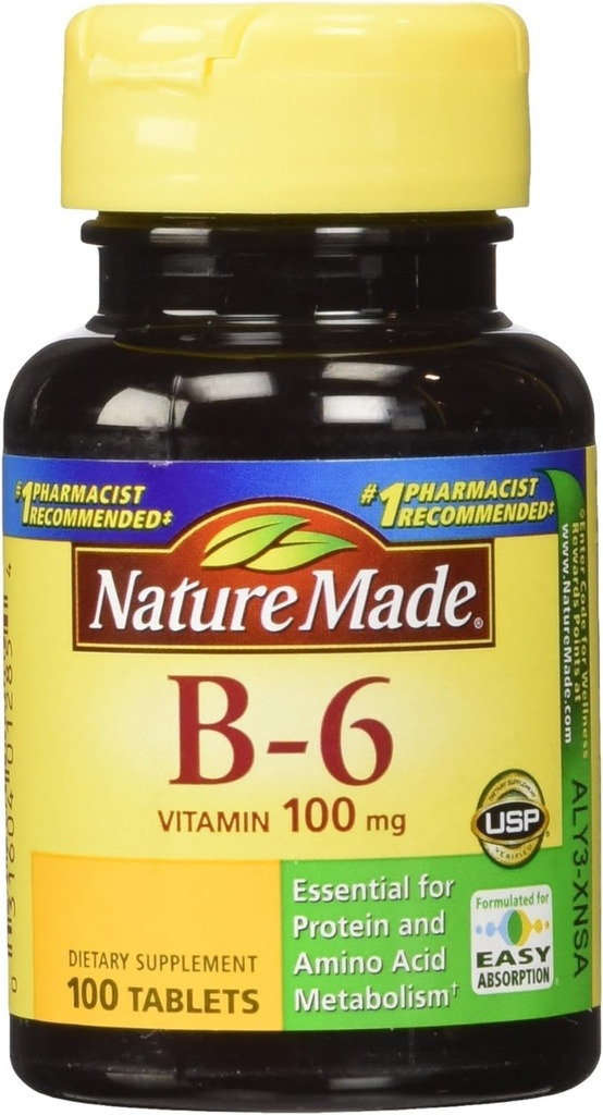 Nature Made Vitamin B- 6 100 Mg, Tablets, 100- Count (pakke med 2)