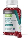 Viteey Biotin Gummies for Hår, Hud og Nails 10,000mcg - Sukker fri - Hårvækst Gummies, sund hud glød, stærk sund nail vækst - Vegan, Gluten fri, Gelatine fri- Tasty Berry Flavor