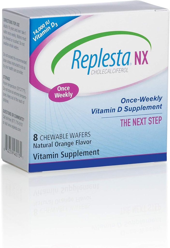 Replesta NX 14. 000 IE D3- vitamin Cholecalciferol, for D - vitamin mangel, Once- Weekly Chewable Wafer, Non- GMO, Natural Orange Flavor, 8 tabletter