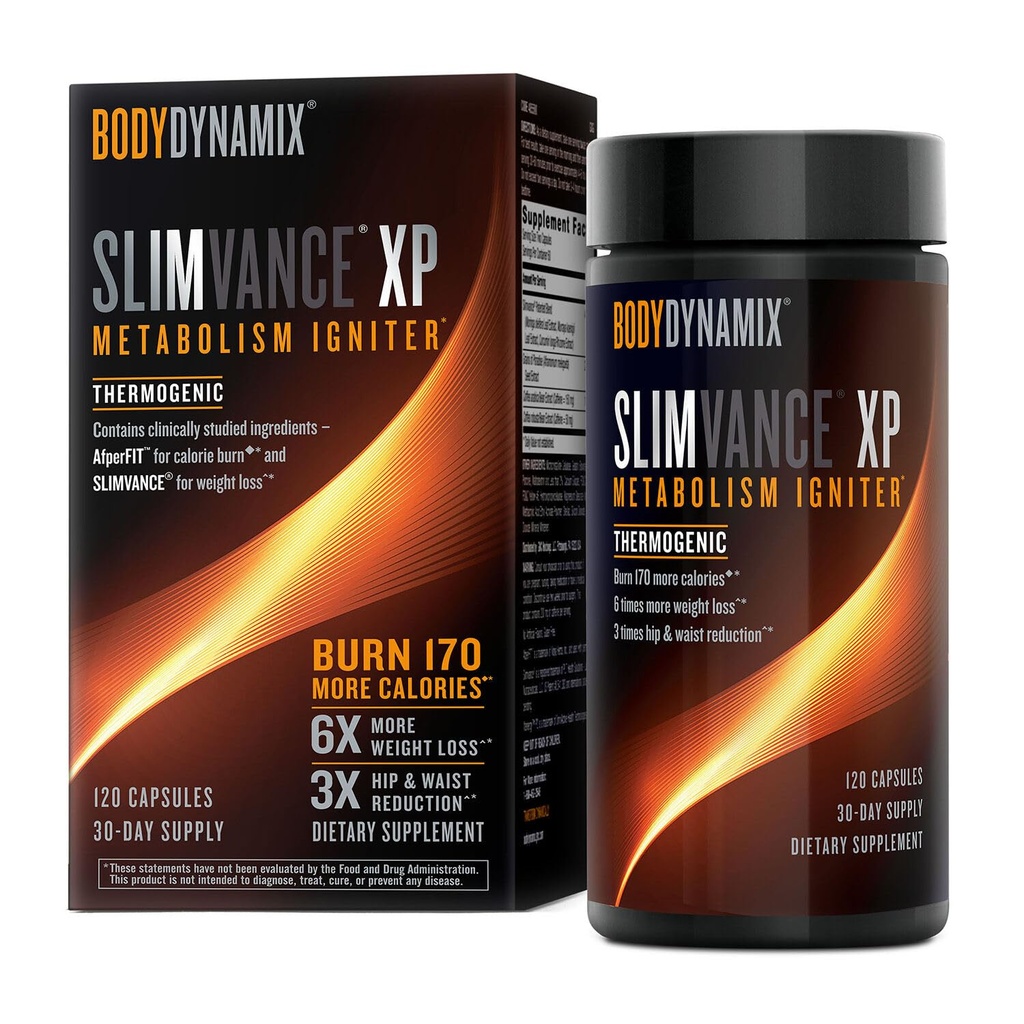Slimvance XP Metabolisme Ignaver, Botanisk kost støtte, avanceret termogene, brænde flere kalorier, vægt & fedt tab, energi, fokus, For mænd og kvinder, Proven Ingredienser & koffein, 120 Greve, 30 Svg