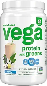Vega Protein and Greens Protein Powder, Vanilla - 20g Plant Protein Plus Veggies, Vegan, Non GMO, Pea Protein for Women and Men, 21.7 Ounce (Packaging May Vary)