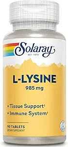 Solaray L- Lysin - 90 tabletter - Tissue & immunsystem support - Vegan, ikke-GMO - 30 servering
