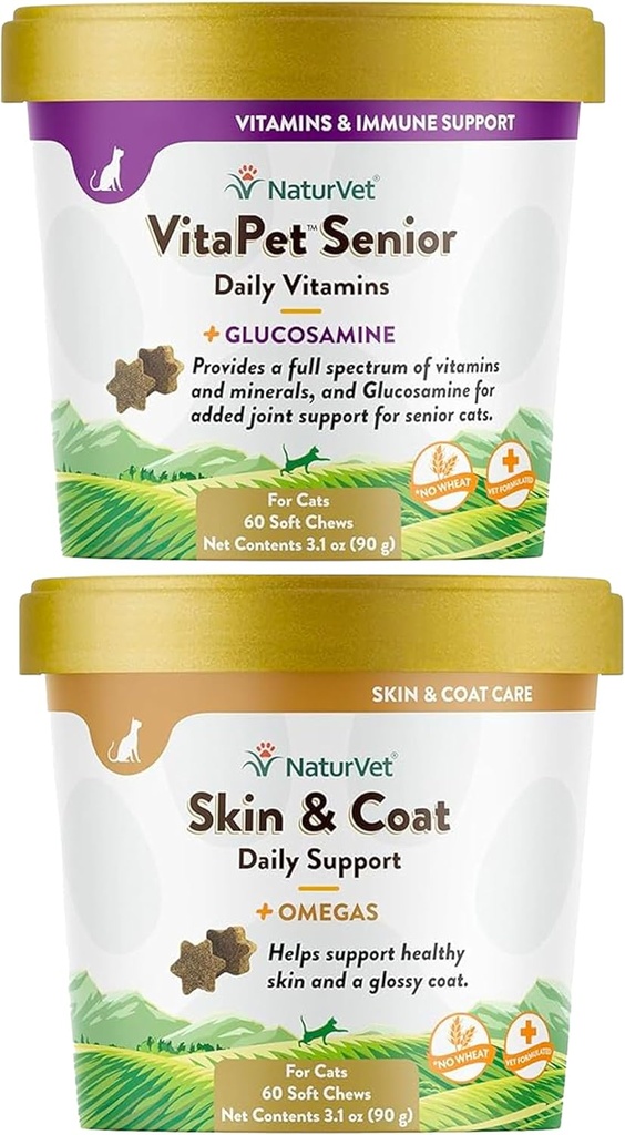 NaturVet - Hud & Coat Plus Omegas til katte - 60 bløde Chews Name 124; Understøtter sund hud & Glossy Coat