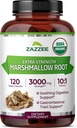 Zazzee USDA Organic Marshmallow Root 10: 1 Extract, 3000 mg Strength, 120 Vegan Capsules, 4 Måned Supply, Standardized, Concentrated 10X Extract, 100% Vegetar, All- Natural, Non- GMO, Lavet i USA