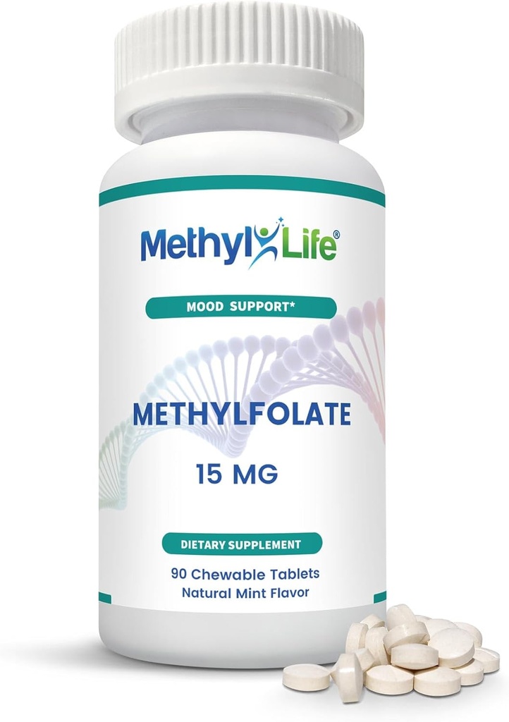 Methyl- Life ® L- Methylfolat 15 mg for kvinder & mænd - Active Folate Supplement med ultratrapure Cerebrofolate ® (L- 5- MTHF Calcium) - Høj biotilgængelighed B9 Support - Tasty Chewable Tablets