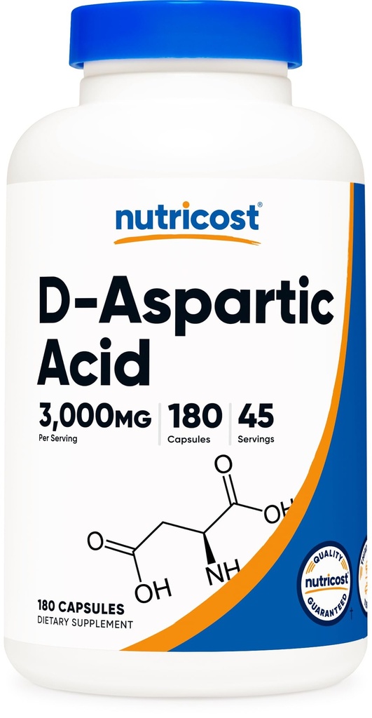 Nutricost D- aspartasyre (DAA) Kapsler 3000mg Per Serving (180 Kapsler) - Ikke- GMO