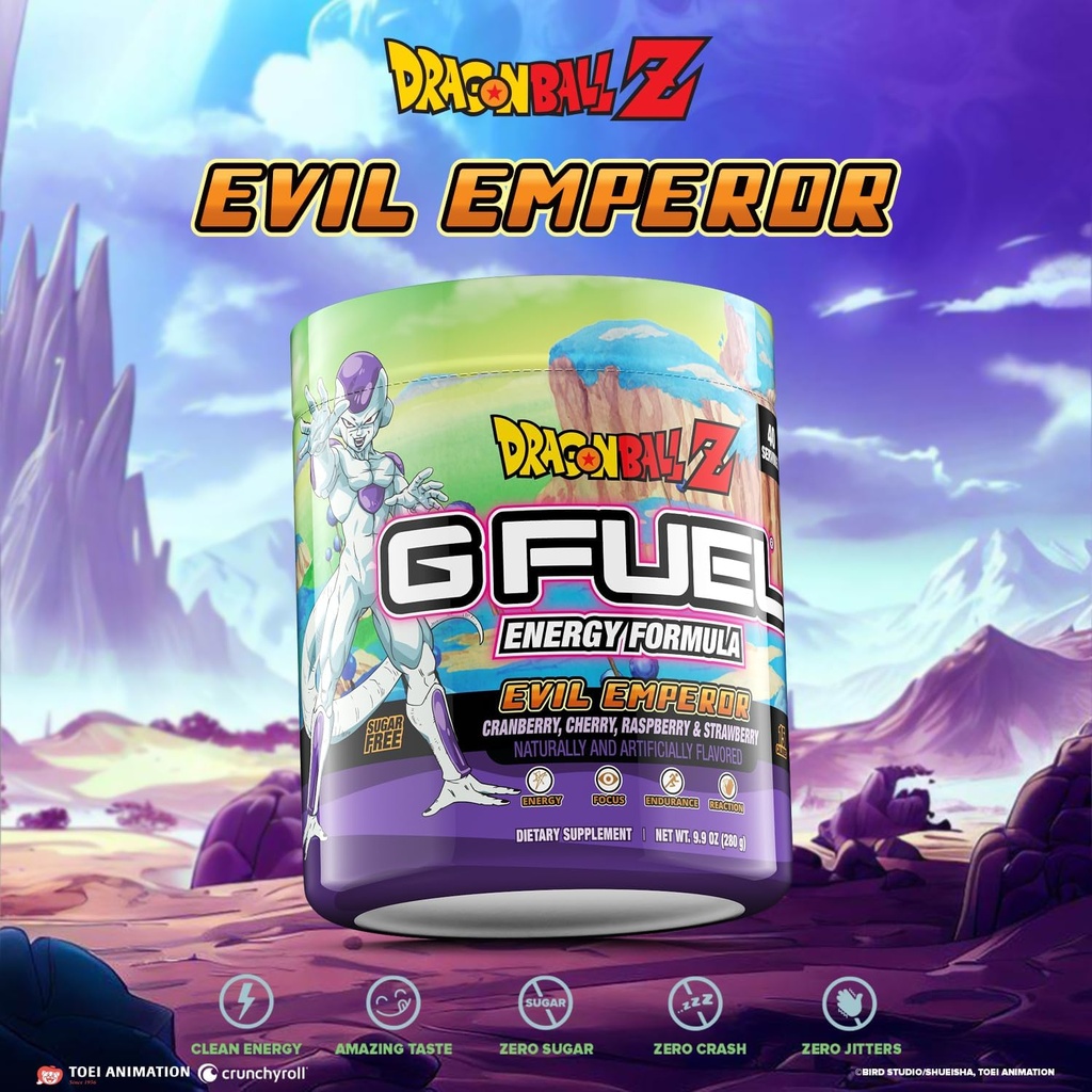 G Fuel Dragon Ball Z Energy Drink Powder, Pre Workout Koffein Mix for Gaming, Sugar Free Focus Amino, Vitamin + Antioxidanter, 9.9oz (Berry Medley, 40 Servere)