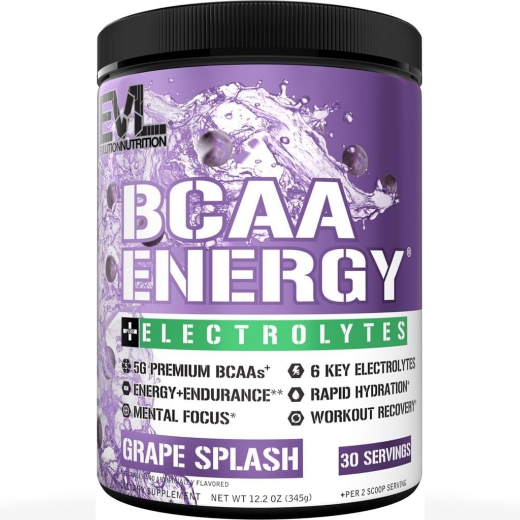 EVL BCAAs Aminosyrer Powder - BCAA Energy Pre Workout Powder for Muscle Recovery Lean Growth and Endurance - Rehydrating Post Workout Recovery Drikke med 6 Key Electrolytes - Grape Splash