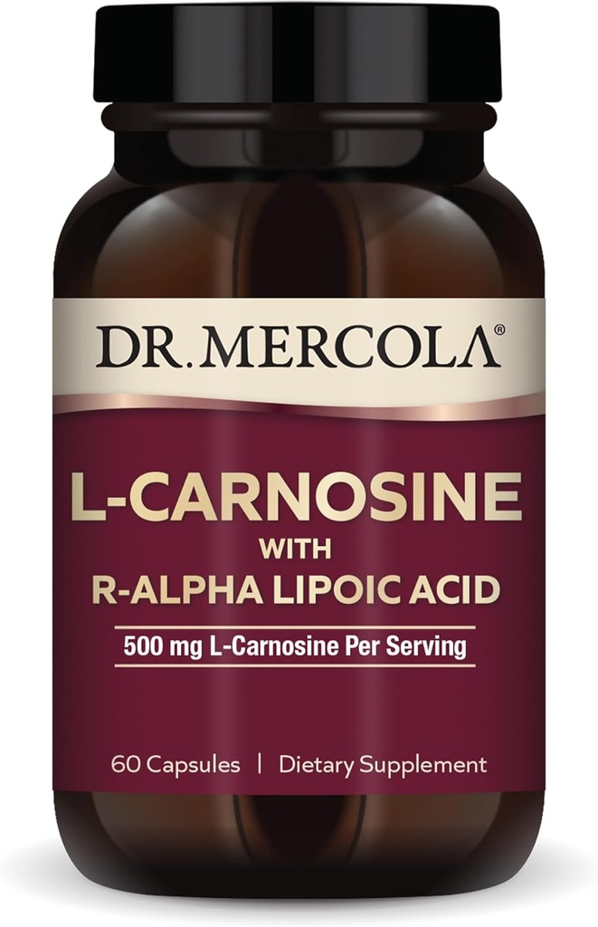 Dr. Mercola L- Carnosine med R- ALA Kosttilskud, 500 mg L- Carnosine per servering, 30 Servering (60 kapsler), Ikke GMO, Gluten Free, Soy Free