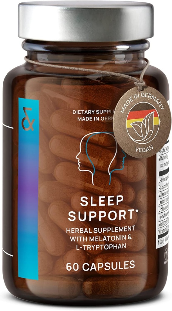 N ° 6 Natural Sleep Support med Melatonin 1 mg & L- Tryptophan - Passionflower, Valerian Root & Mere - Forbedret søvntillæg - 60 kapsler til afslappende nætter