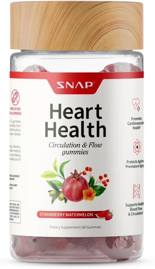 Snap Kosttilskud Heart Health Gummies, Blood Circulation Kosttilskud, CoQ10 Heart Health Kosttilskud, Blood Flow Supplement, Sugar Free, 60 Gummies