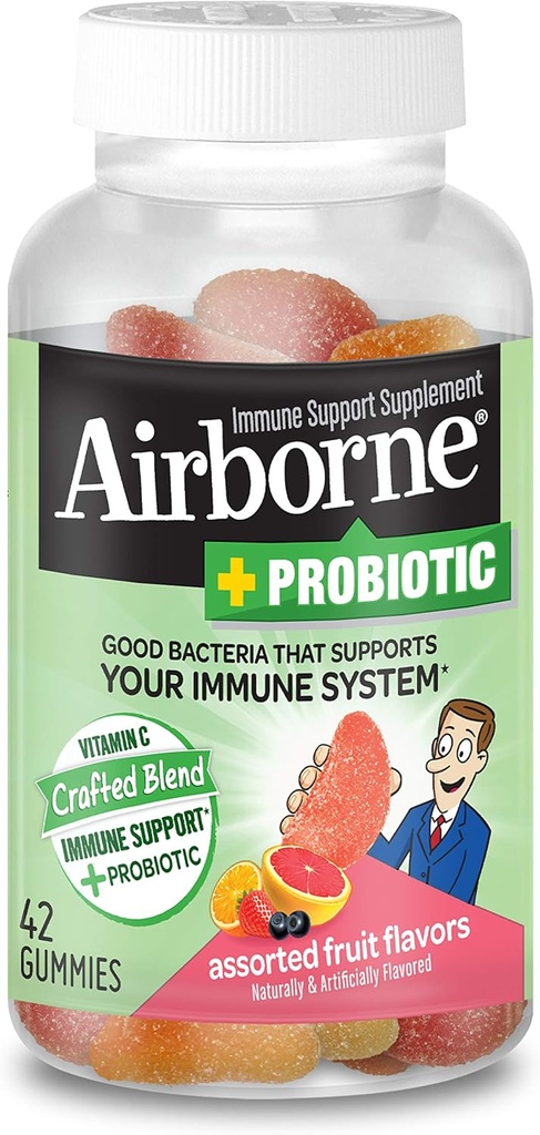 Airborne Plus Probiotiske Gummies, 42 tæller - 1000 mg C-vitamin - immunsupporttilskud