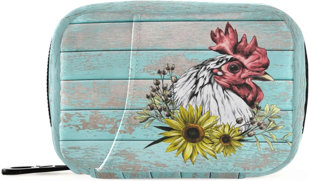 Pill Box Wooden Rooster Solsikke Pill Box 7 Dag Pill Case Travel Pill Organizer Bag med lynlås Portable ugentlige sag Kompakt størrelse for vitamin supplement Holder