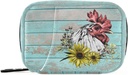 Pill Box Wooden Rooster Sunflower Pill Box 7 Day Pill Case Bag Travel Pill Organizer Bag with Zipper Portable Weekly Case Compact Size for Vitamin Supplement Holder