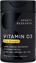 Sports Research Vitamin D3 5000 IU with Coconut MCT Oil - High Potency Vitamin D Supplement for Immune & Bone Support - Non-GMO Verified, Gluten & Soy Free – 125mcg, 30 Liquid Softgels