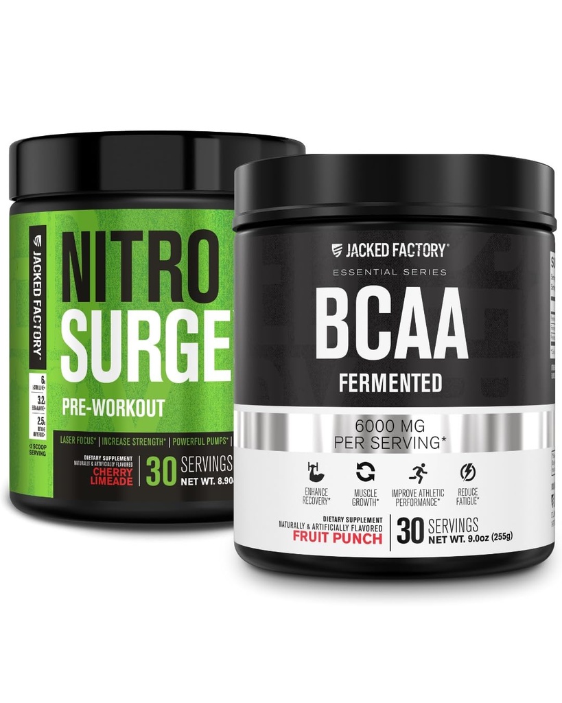 Jacked Factory Nitrobølge Pre- Workout i Cherry Limeade & BCAA i Fruit Punch for Muscle Building and Recovery