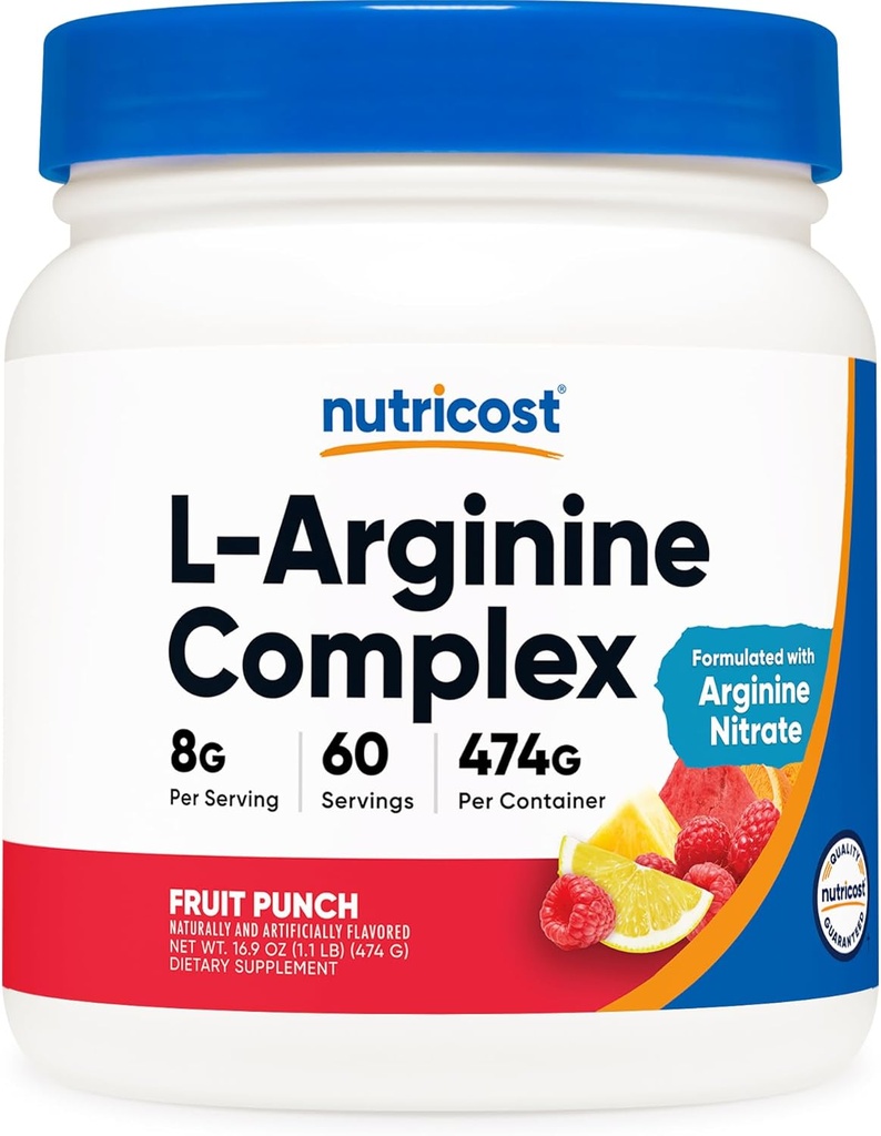 Nutricost L- Arginin Complex (Fruit Punch, 60 Servere) - Gluten Free, Non- GMO