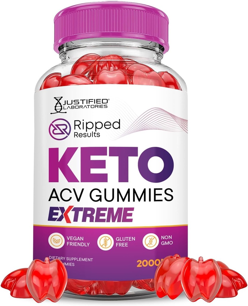 Justified Laboratories Ripped Results Keto ACV Gummies Extreme 2000MG Ripped Results Keto Gummies Apple Cider Vinticaria Formuleret med Pomegranate Beet Juice Powder B12 Vegan Non GMO 60 Gummys