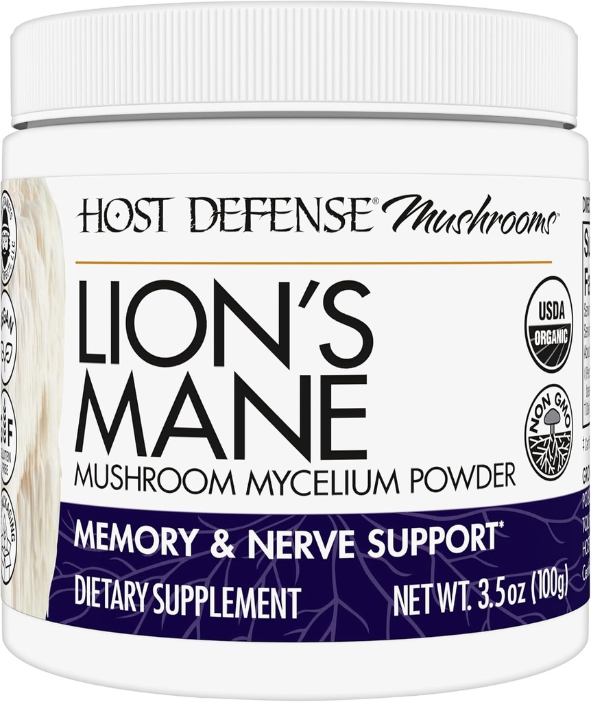 Værtsforsvar Lions Mane Powder - Brain Health Support - Mushroom supplement til støtte Focus & Memory Funktion - Immun & Nervesystemet Support - 3.5 oz (66 Servere) *