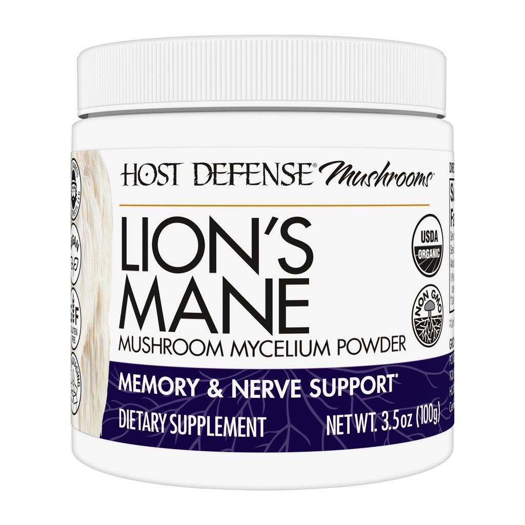 Værtsforsvar Lions Mane Powder - Brain Health Support - Mushroom supplement til støtte Focus & Memory Funktion - Immun & Nervesystemet Support - 3.5 oz (66 Servere) *
