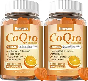2 pakker CoQ10 500MG Gummies - 3X bedre Absorption Coenzym Q10 Supplements - Plus Omega-3, Magnesium, vitamin B3 & Zink til hjerte sundhed, Cellular Energy & Antioxidant, 120 Cts