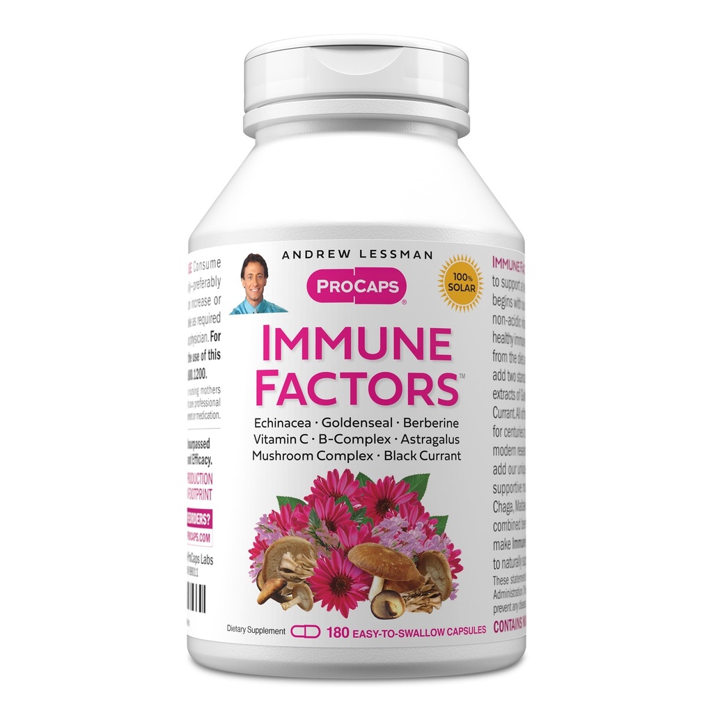 ANDREW LSSMAN immunfaktorer 180 kapsler - Echinacea, Goldenseal, C-vitamin, Astragalus, Berberine, Mushroom Blend, Black Currant. Understøtter og fremmer immunsystemet og naturlige forsvar