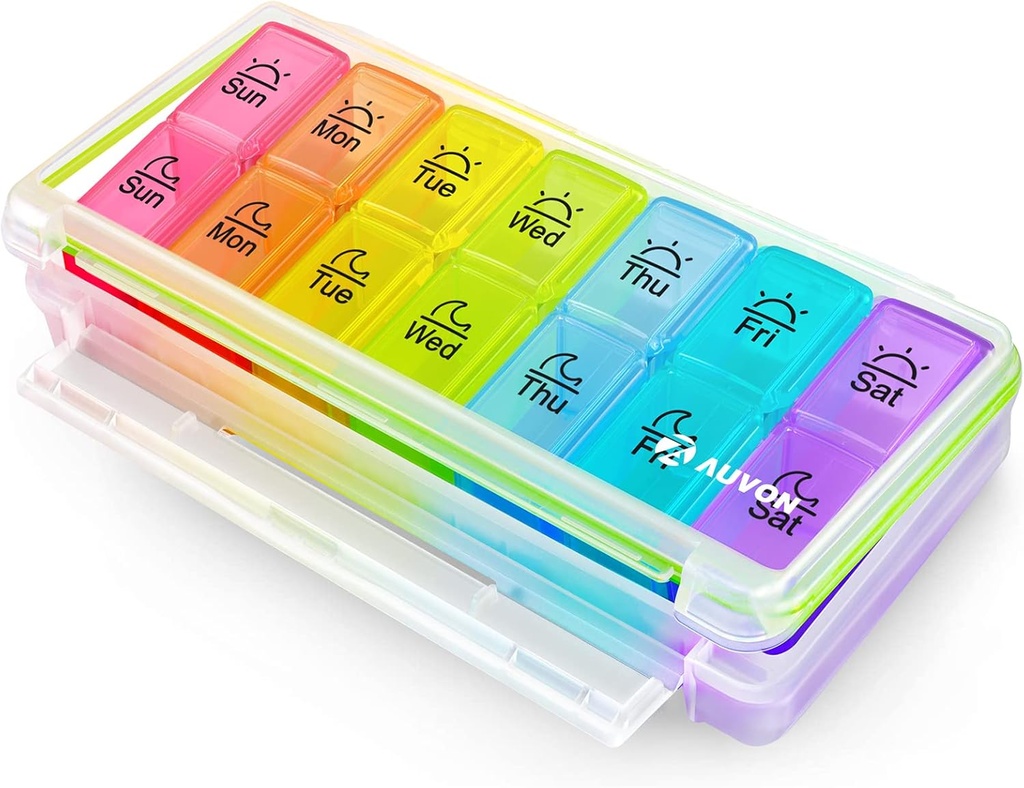 AUVON Weekly Pill Organizer 2 gange om dagen, Stor 7 dag AM PM Pill Box Organizer, Daglig Pill sag med moisture- Proof & Design Flytbare kompartmenter til at holde vitaminer, fiskeolie, Kosttilskud, Medicin