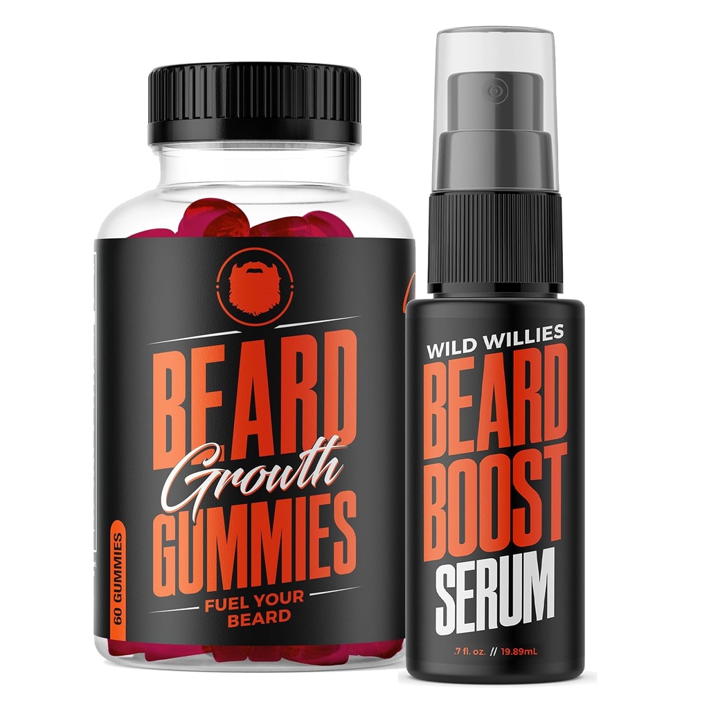 Wild Willies Beard Growth Dual Threat: Beard Growth Gummies og Serum Kit til mænd - Biotin, Koffein & Essential Growth Oil til Fuller, Thicker Facial Hår - Beard Vitaminer & Enhance Beard Growth