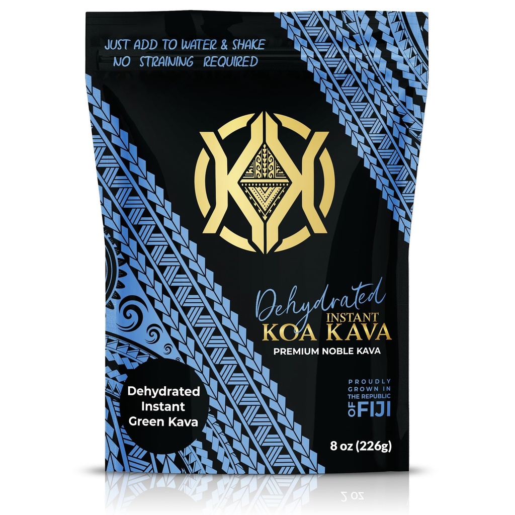 Koa Kava Dehydreret Instant Kava - 100% Dehydreret Instant Green Fijian Kava Root Powder, 8 oz (226g) Bag