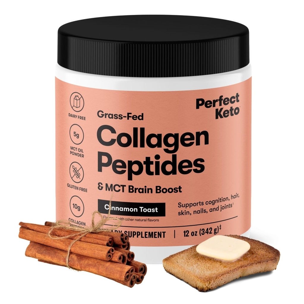 Perfect Keto Collagen Peptider Protein Powder med MCT Oil, Hydrolyzed Collagen, Type I & III supplement, Gluten Free Grass Fed, Low Carb, Keto Coffee Creamer, Collagen til kvinder & mænd, kanel Toast