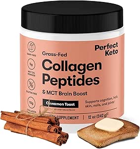Perfect Keto Collagen Peptider Protein Powder med MCT Oil, Hydrolyzed Collagen, Type I & III supplement, Gluten Free Grass Fed, Low Carb, Keto Coffee Creamer, Collagen til kvinder & mænd, kanel Toast