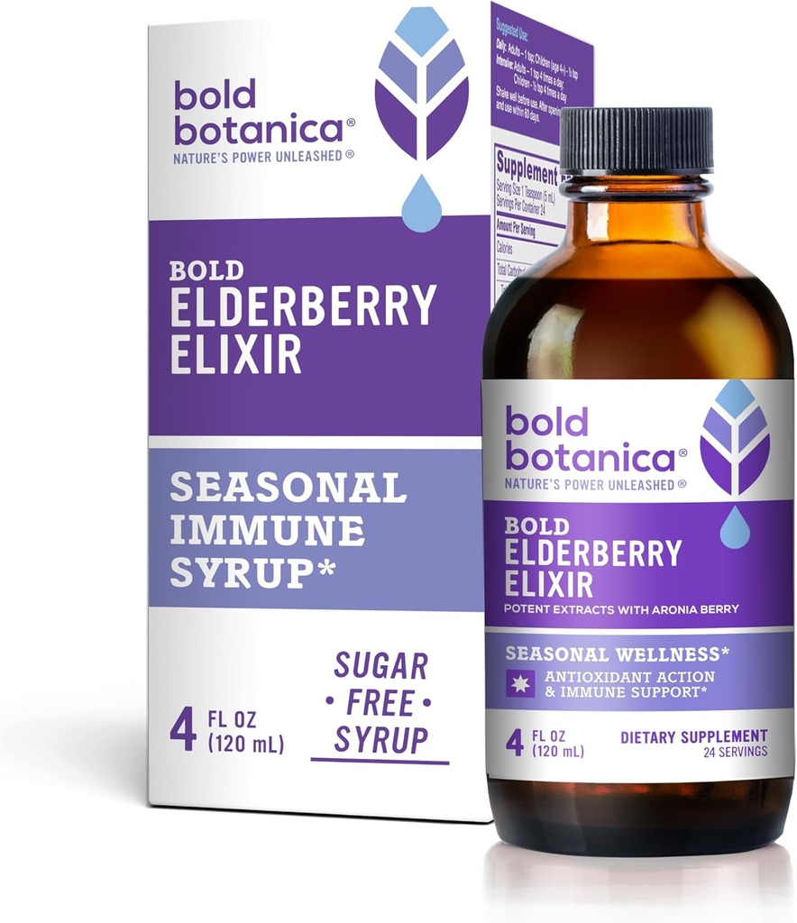 Fed Botanica Elderberry Elixir - 65x koncentreret ekstrakt - sukkerfri - Kid Friendly - Black Elderberry Syrup med Aronia Berry til immunforsvar - 4 Fl. Oz.