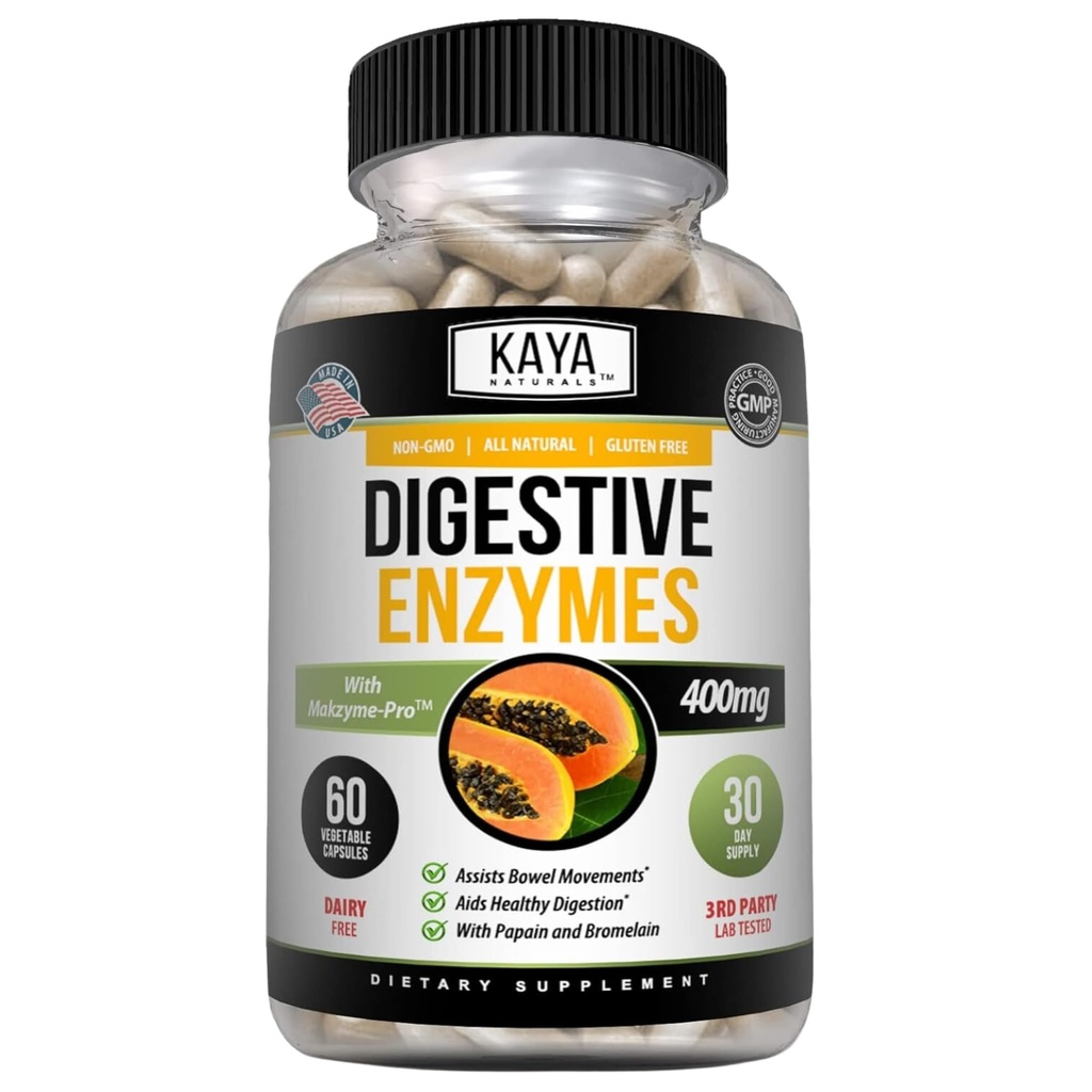 Kaya Naturals Digitale Enzymer med Prebiotika & Probiotika - Forstoppelse & Bloating Relief - Vægt Management Pills for Kvinder & Mænd - Aids Immunfunktion - Fordøjelsesunderstøttelse - 60 Veggie Kapsler