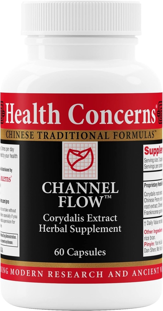 Health Concerns Channel Flow - Muskelafslapning & Pain Support for Mænd & Kvinder - Corydalis Root Extract - Kinesisk Herbal Formel for Hovedpine, Fælles & menstruation ubehag - 60 kapsler