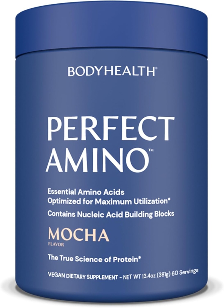 BodyHealth PerfectAmino Powder - BCAA og EAA Powder til Pre and Post Workout - Amino Acid Energy Drikke til mænd og kvinder til at støtte Lean muskel og inddrivelse - Mocha - 60 Servering