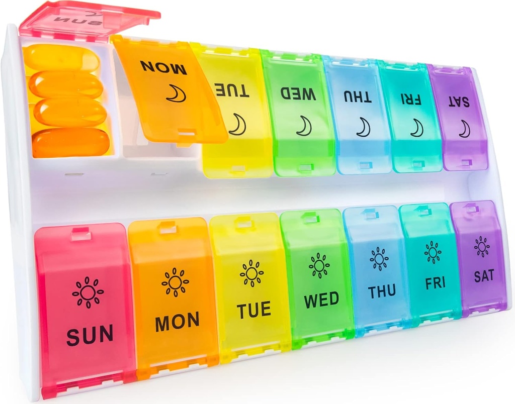 Mossime XL Stor Pill Organizer 2 gange om dagen, Ugentlig Am Pm Pill Box med hængslede låg, 7 dages medicin Vitamin Pill Case, Daglig Pill Container, Big Medication Organizer for Supplement