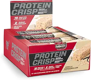 BSN Protein Bars - Protein Crisp Bar by Syntha- 6, Whey Protein, 20g Protein, Gluten Free, Lavsukker, Vanilla Marshmallow, 12 Greve