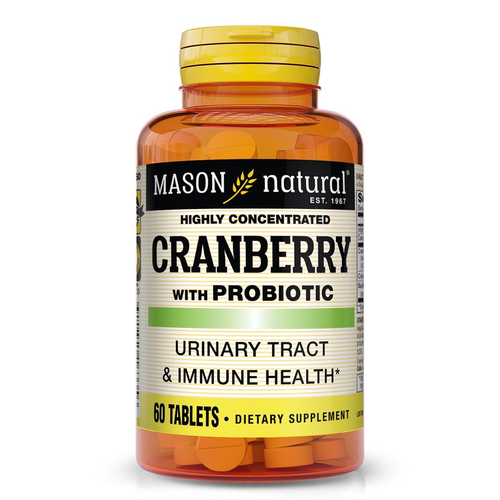 MASON NATURAL Cranberry med Probiotic, 2 Måned Supply, Meget koncentreret, Understøtter normal immunforsvar & Urinary System, 60 tabletter