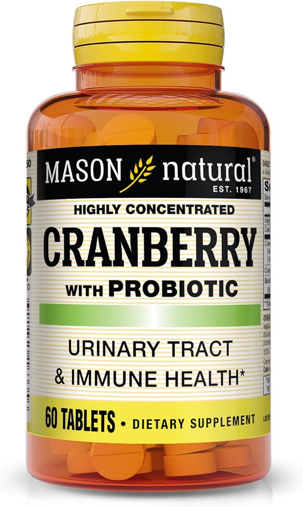 MASON NATURAL Cranberry med Probiotic, 2 Måned Supply, Meget koncentreret, Understøtter normal immunforsvar & Urinary System, 60 tabletter