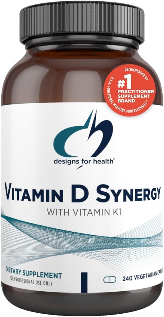 Design for sundhed D-vitamin Synergy - 2000 IE D-vitamin med K tillæg - understøtter sunde mooder, ben sundhed + immunforsvar for voksne - VIT D3 + vitamin K - Gluten Free + non- GMO (240 kapsler)