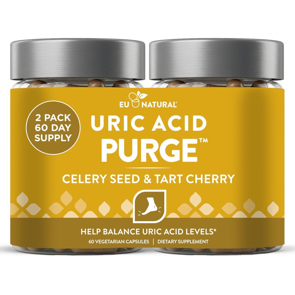 Udrensning! Urisyre Flush - Spis og drik, hvad du vil - Detox og rense med selleri frø ekstrakt, Tart Cherry & Chanca Piedra for effektiv fælles støtte & aktiv mobilitet - 120 bløde Veganske kapsler
