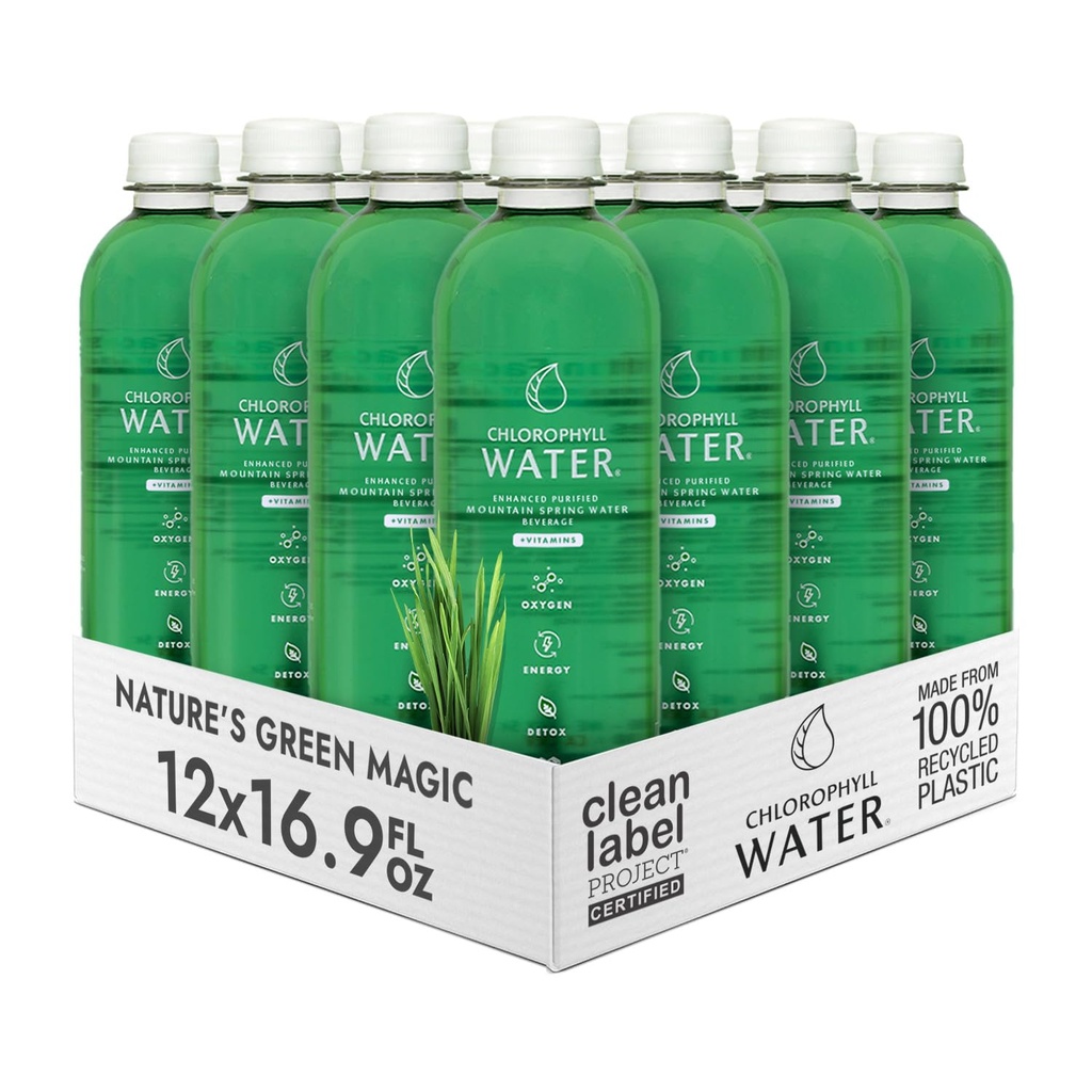 Chlorophyll Vand - Flydende Chlorophyll 12- Pack (16.9oz) Beeg 124; vitamin A, B12, C, D Beeg 124; Detox Rengøring, alkaline vand, energi Boost Budding 124; Vitamin Vand Budding 124; Plante-baseret