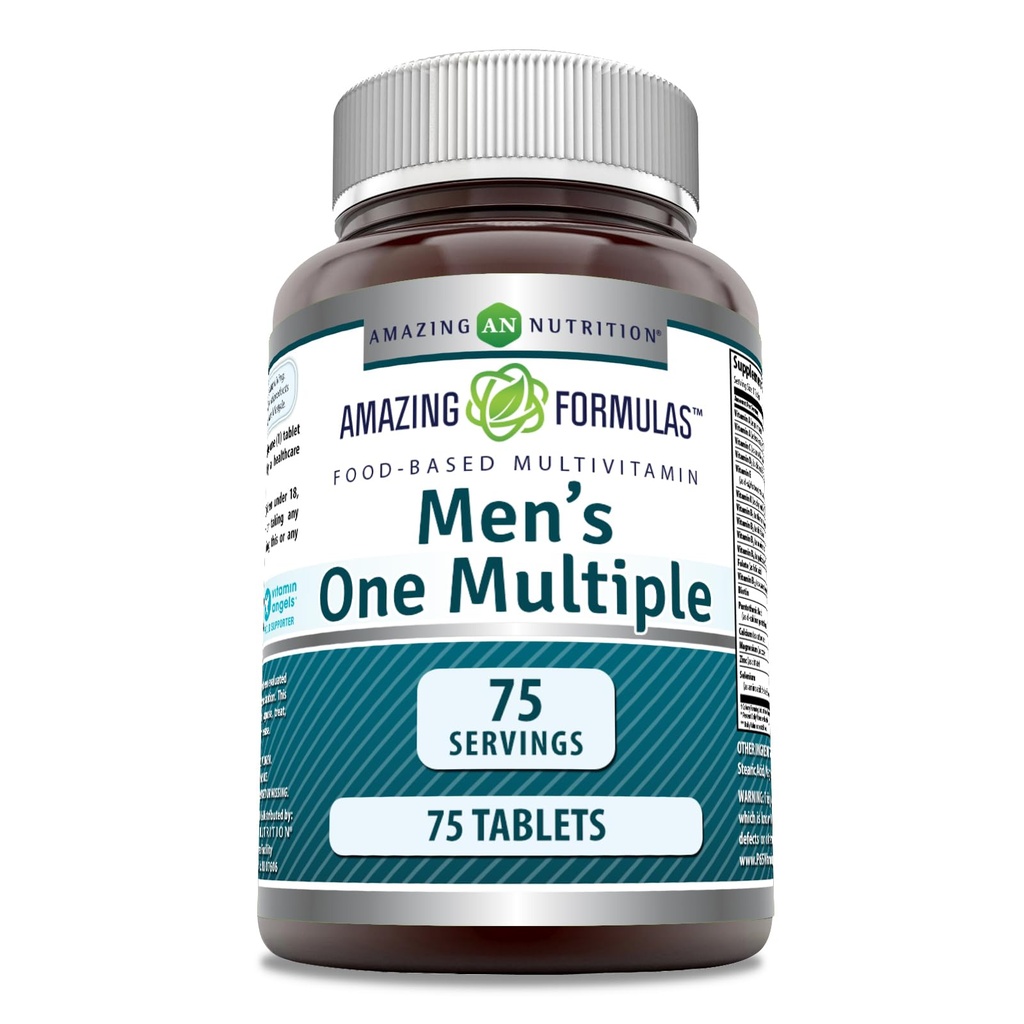 Amazing Formulas Mænds Multivitamin- > 124; fødevarer baseret på < 124; Tablets Supplement > 124; Perfect Blend of Vitamin, Minerals, 25 Million CFU probiotika & food- baserede enzymer (1 pakke, 75 Tæl)