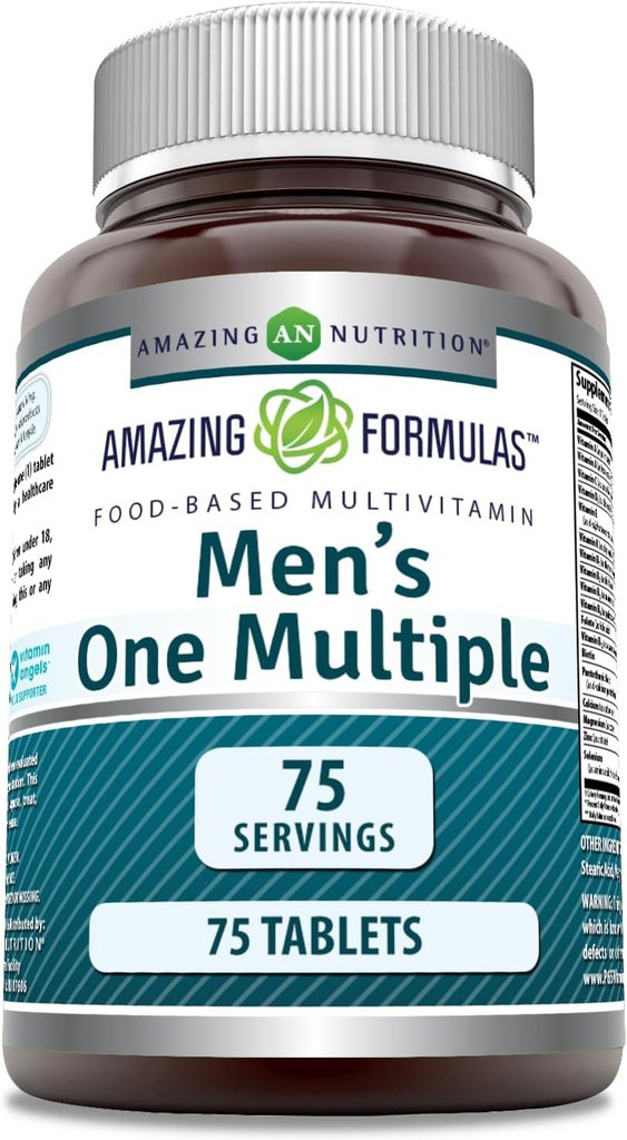 Amazing Formulas Mænds Multivitamin- > 124; fødevarer baseret på < 124; Tablets Supplement > 124; Perfect Blend of Vitamin, Minerals, 25 Million CFU probiotika & food- baserede enzymer (1 pakke, 75 Tæl)