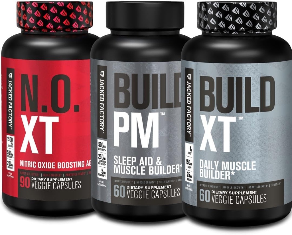 Jacked Factory AM & PM Muscle Building Stack - N.O. XT, Build XT, & Build PM