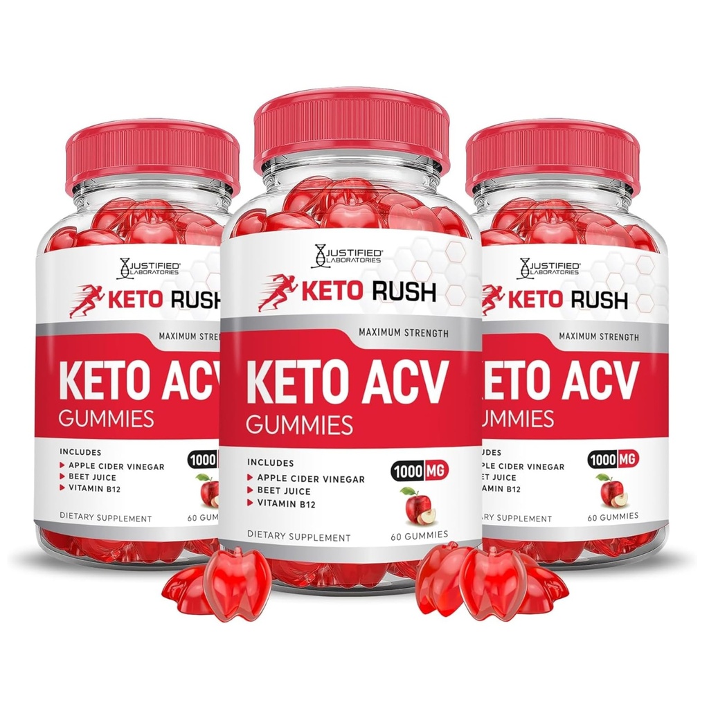 Justified Laboratories (3 Pack Keto Rush Keto ACV Apple Cider Vinegar Boost Formuleret med Pomegranate Beet Juice Powder B12 Vegan Non GMO 180 Gummies